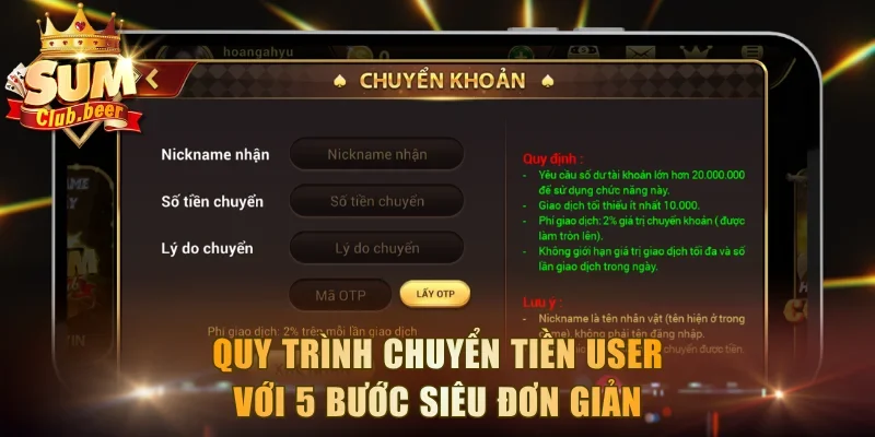 Quy trình chuyển tiền user với 5 bước siêu đơn giản